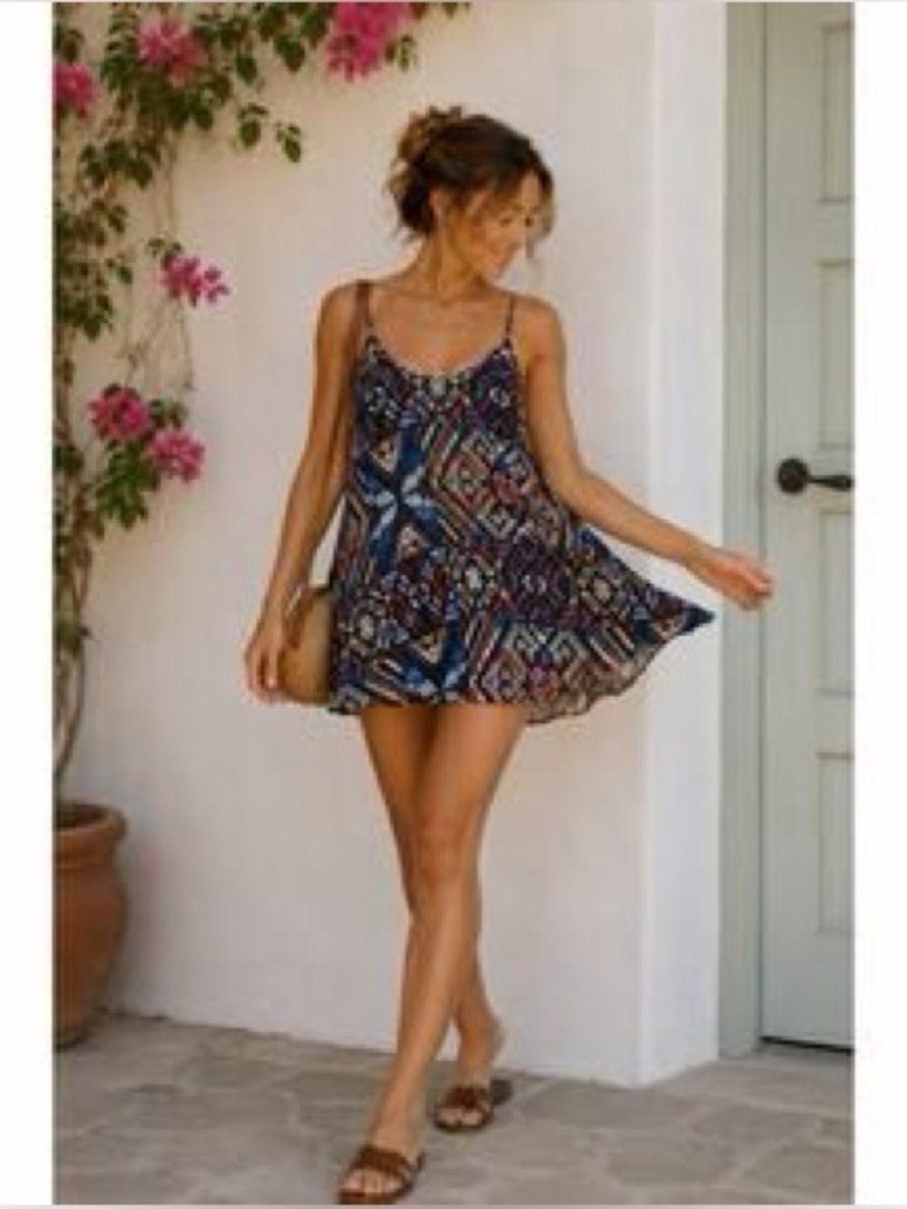 Fire Los Angeles Blue Aztec Pattern Mini Dress
